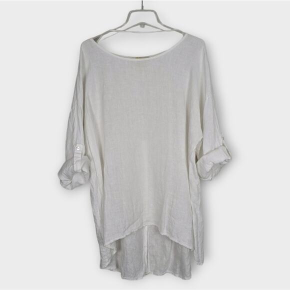 Terzo Millennio White 100% Linen Tunic Top Flowy Boxy Long Sleeve Size 1X - Picture 6 of 8